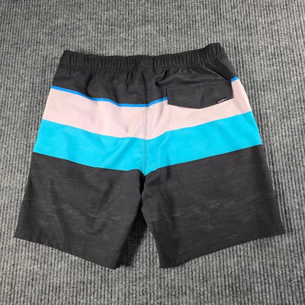 O'Neill Smash Up Volley Mens‎ Swim Trunks Black Blue Pink Striped Board Shorts S